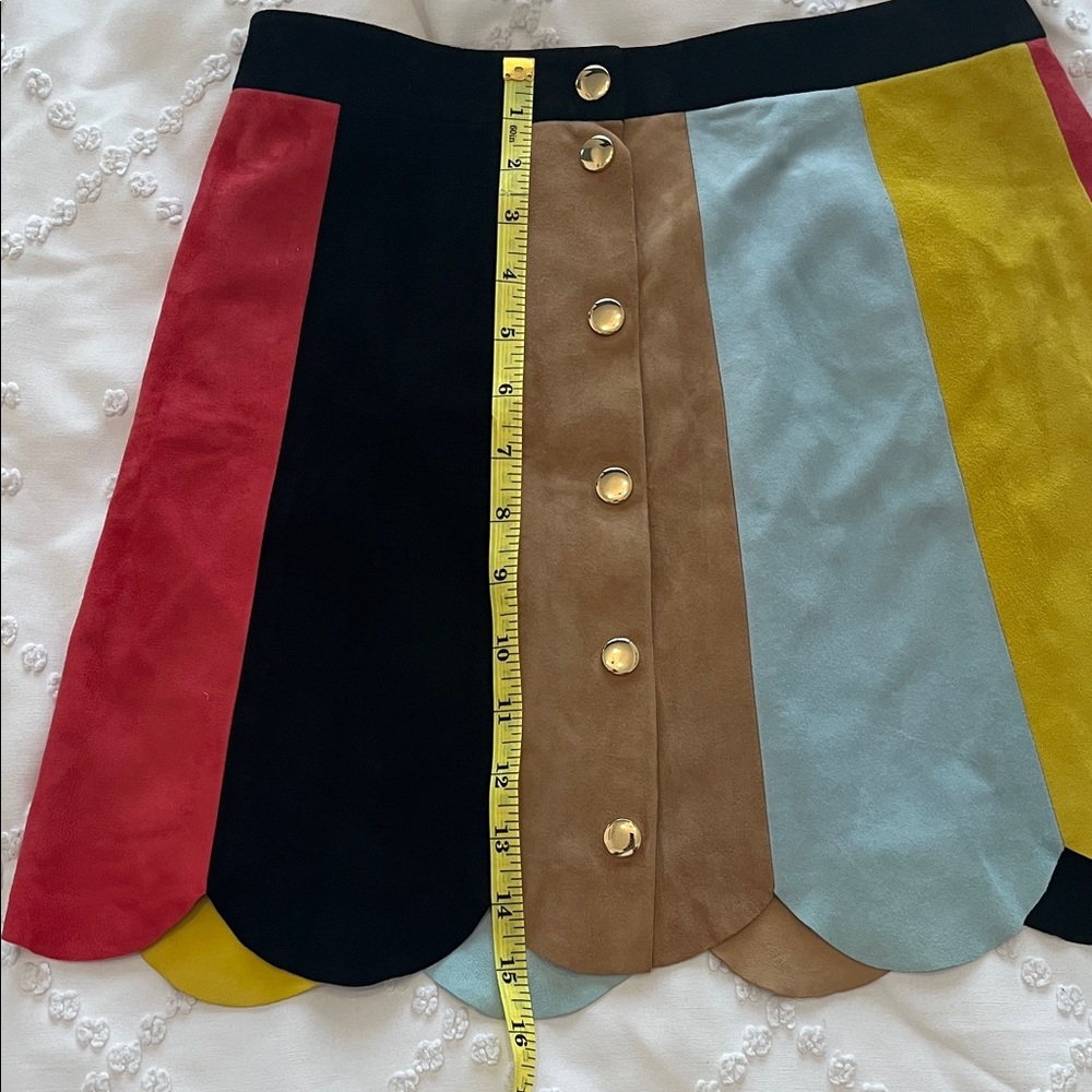 Alice + Olivia Colorful Scalloped Leather Skirt - Picture 5 of 8